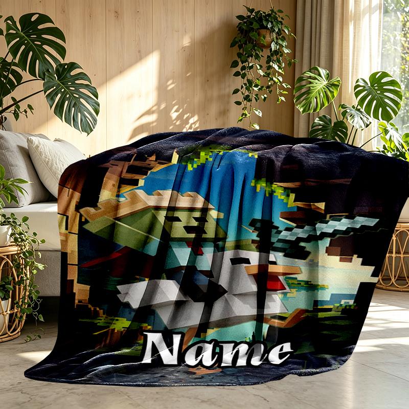 Custom Name Personalized Minecraft Print Blankets, Home Decor, Bedroom, Sofa, Camping, Couch, Gifts for Birthday Christmas