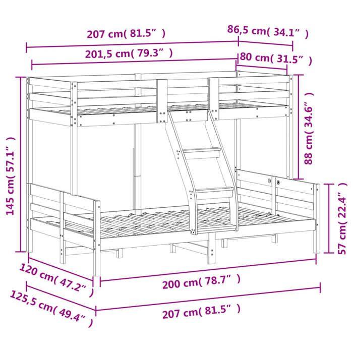 VidaXL Bunk Bed 80x200/120x200 Cm White Solid Pine Wood, Bed, Bed Frame, Loft Bed, Bedroom Furniture, 3207162