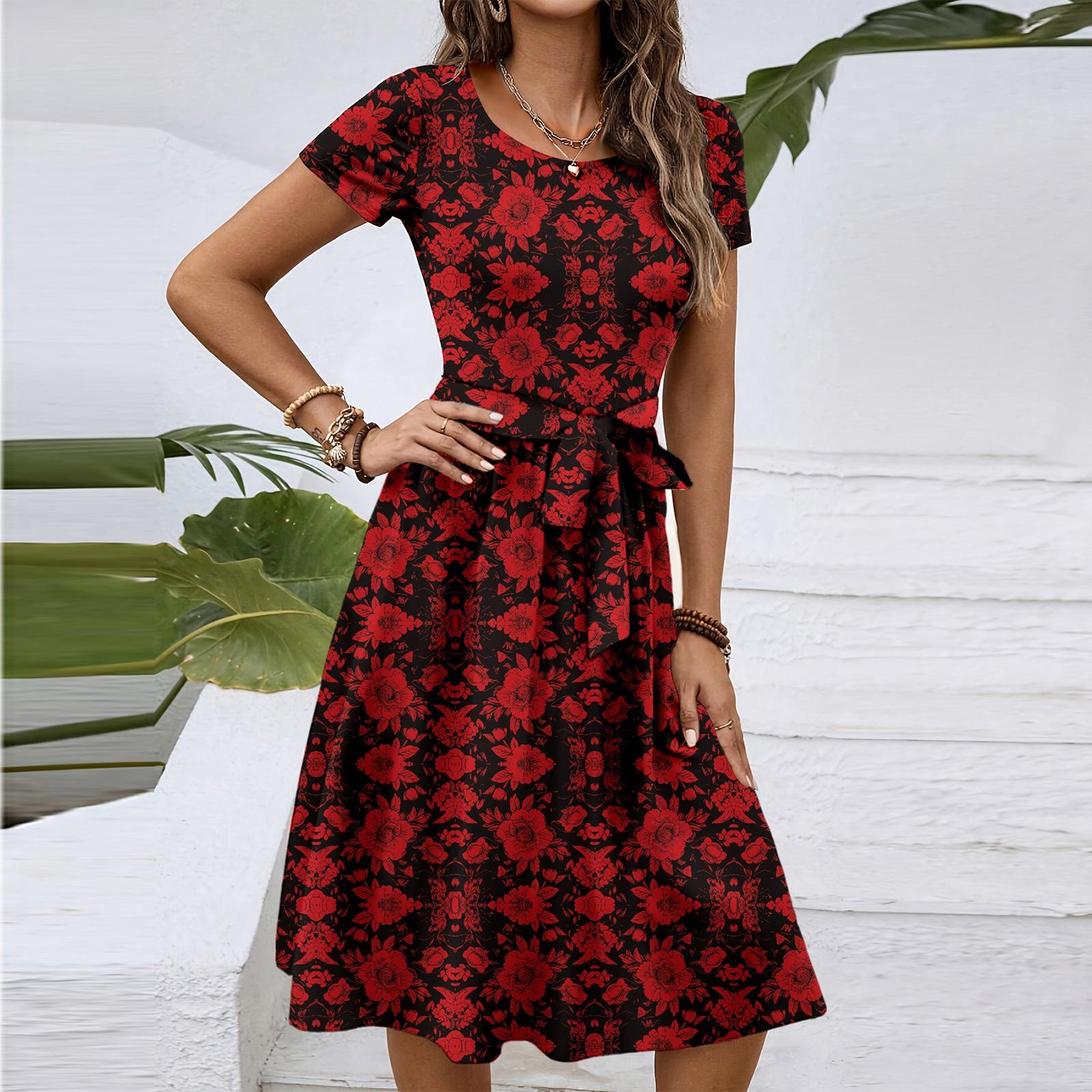 

Женское модное ретро-платье с принтом и цветным поясом XL винный