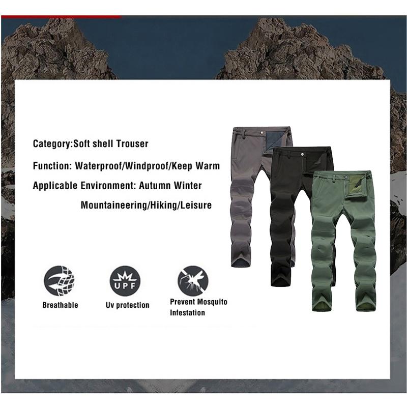 Winter Men Camping Hiking Pants Tactic Travel Soft Shell Warm Waterproof Fleece Windproof Outdoor Trekking Trousers