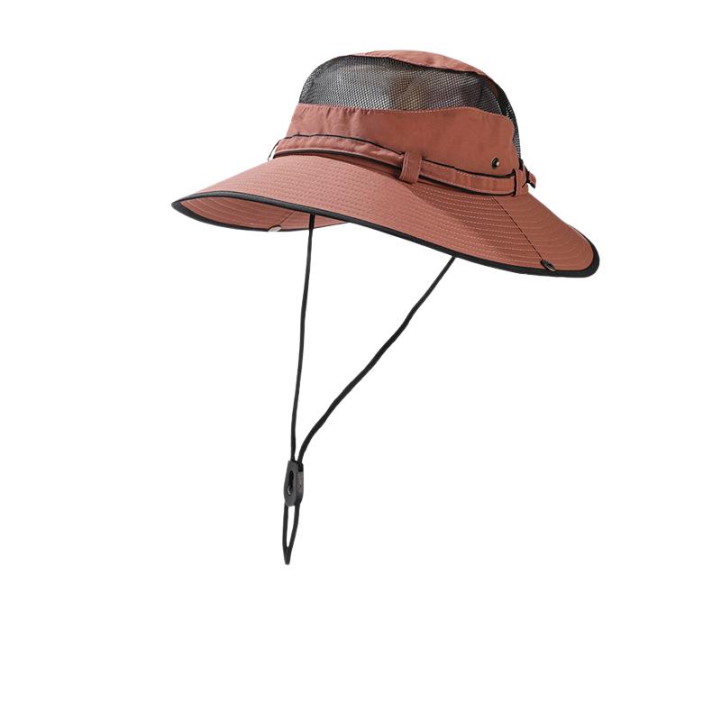 Unisex Wide Brim Mesh Sun Hat Uv Protection Breathable Adjustable Chin Strap Outdoor Hiking Fishing Bucket Hat