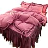 Korean Style Lace Flannel Bed Set: Princess Three-Piece Non-Slip Bedspread and Floor-Length Bed Sheet with Duvet Cover