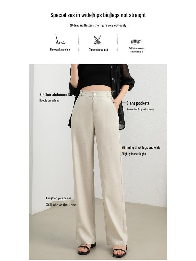 Guang Mei Women's Breathable Linen Wide-Leg Petite Pants - Summer Casual Drape Tencel 2026
