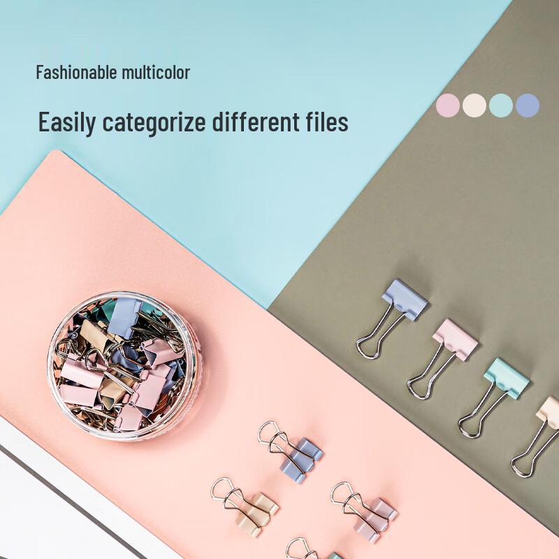 Deli Morandi Color Metal Binder Clips with Paper Clips