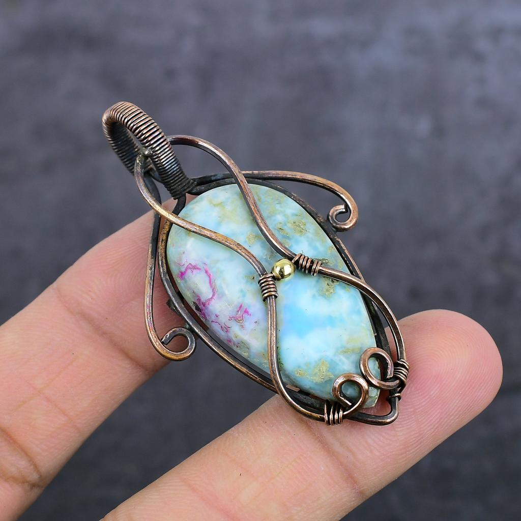 Larimar Handgefertigt Kupferdraht Wicklung Schmuck Anhänger 2,36" B5e34