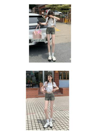 Women's Trendy Denim Hot Pants - Tight Hip-Wrapping, Casual Straight-Leg Shorts for Spring & Summer.