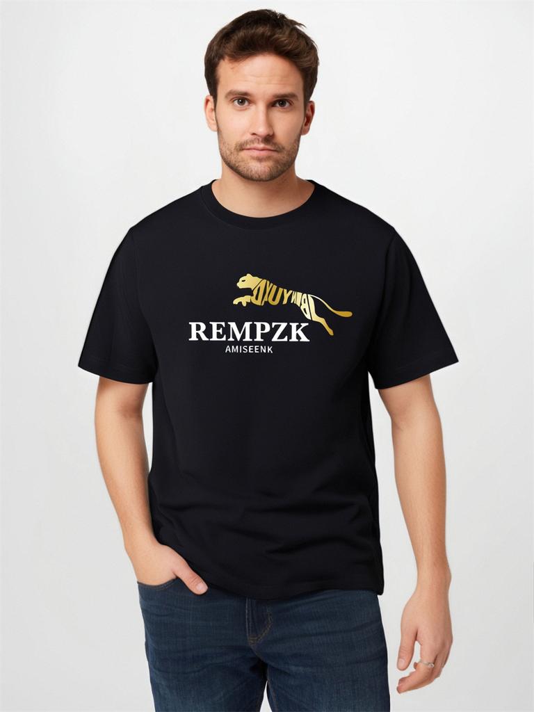 Golden Leopard Man's Short Sleeves Loose T-shirt 100% Cotton Casual Tee Size S-5XL