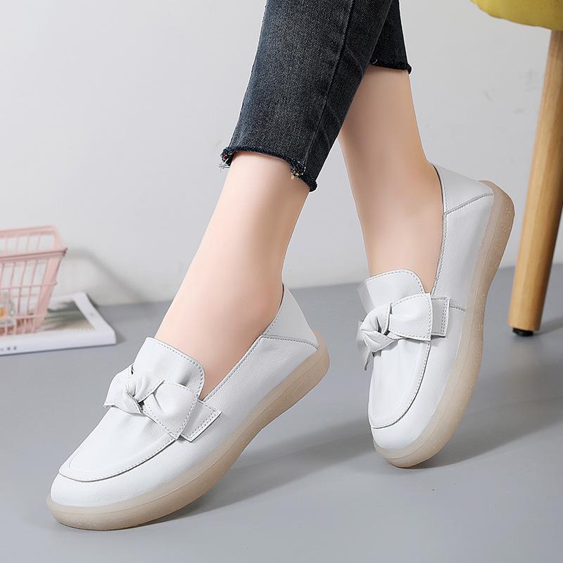 Leather Bow Slip-on Shoes Women's Shoes Fashion Soft-faced Soft-soled Mother Shoes