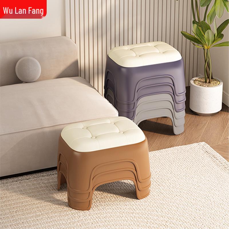 Plastic Stackable Small Stool for Living Room, Bathroom, or Kindergarten - Thickened, Low, and Square Design.