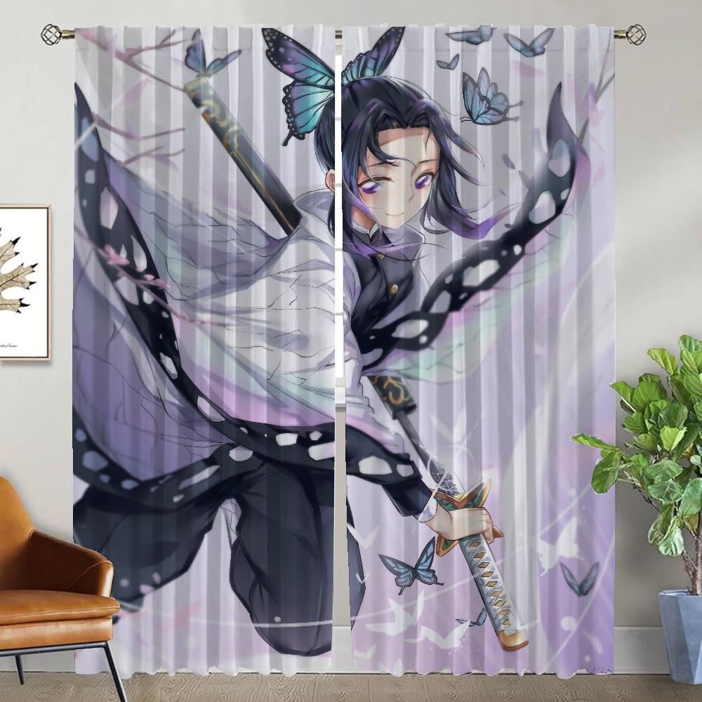 

Demon Slayer Curtains for Bedroom Halloween Decoration Partition Curtains Child Room Blackout Curtain Shades Living Kitchen Home W50xH70cmx2pcs-CL
