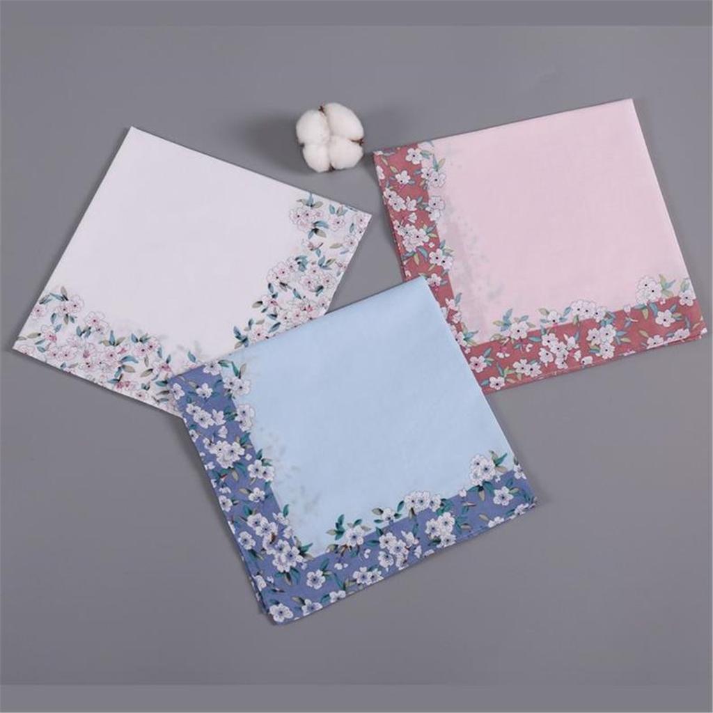 Cotton Handkerchief Gentle On Skin Strong Absorption Pocket Cotton Towel Elegant Flower Pinted Hankies For Ladies