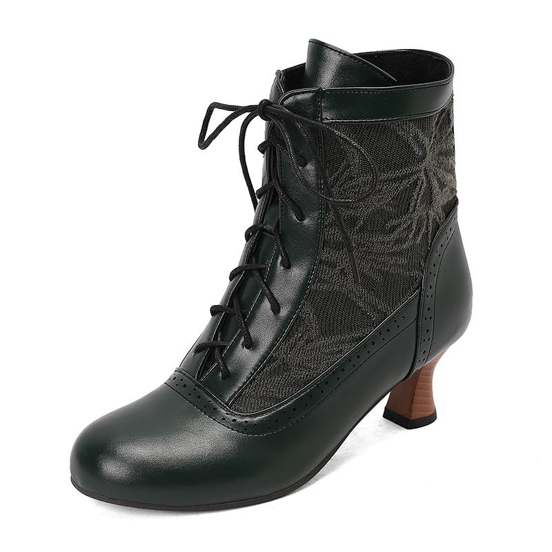 Fashion 2025 Women Victorian Pointed Toe Ankle Boots Leather Lace Hollow Out Punk Lace Up Strange Steampunk High Heel Shoes Size 34-46