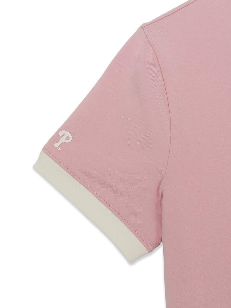 Emelbi Women'S Sportive Lettering Slim Crop Ringer T-Shirt Phi (L.Pink)