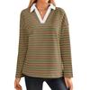 Spring Autumn Women's Striped V-Neck Loose Sweatshirt Lapel Sweatshirt