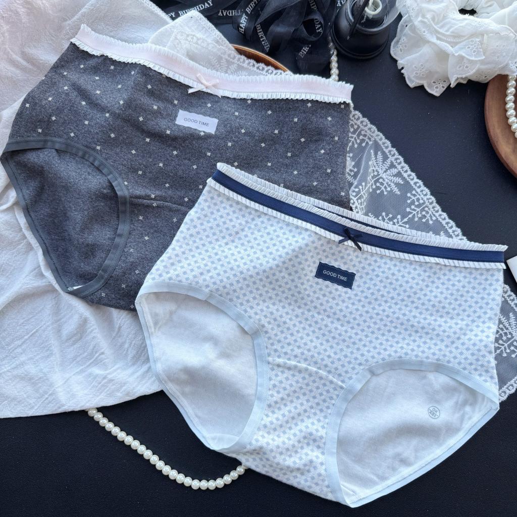 Ladies Summer Sweet Printed Lace Trimmed Striped Cotton Briefs