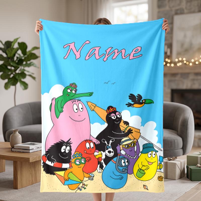 Barbapapa Custom Flannel Blankets Soft Warm Cozy Throws for Home Decor Holiday Gifts