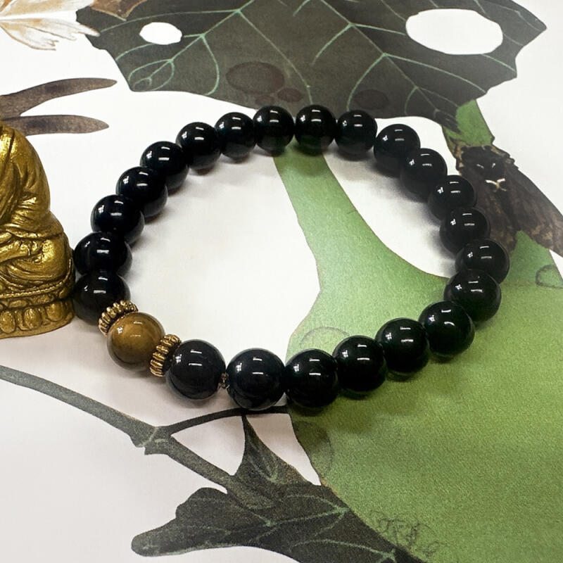 Guardian A4 Obsidian Prayer Bead Bracelet 8mm Unisex Buddhist Bracelet Wish