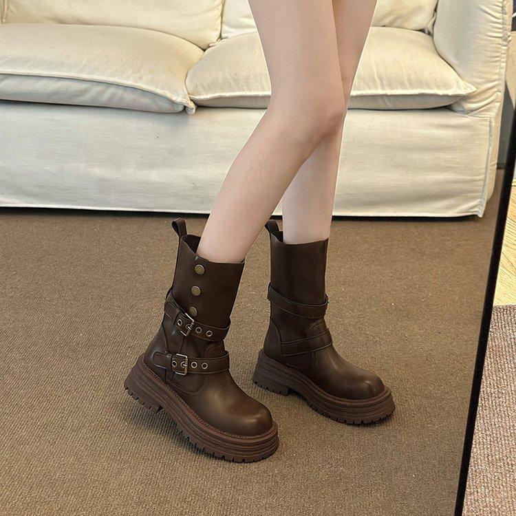 

[youshilai] Maillard short boots women s 2025 new small thick-soled belt buckle western cowboy boots 39