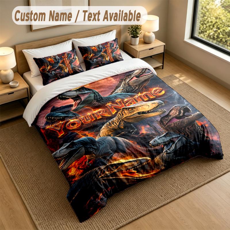 Dinosaur Theme Personalized 3Pcs Bedding Set Custom Text & Name 1 Sheet 2 Pillowcases Household Bedding 1pc