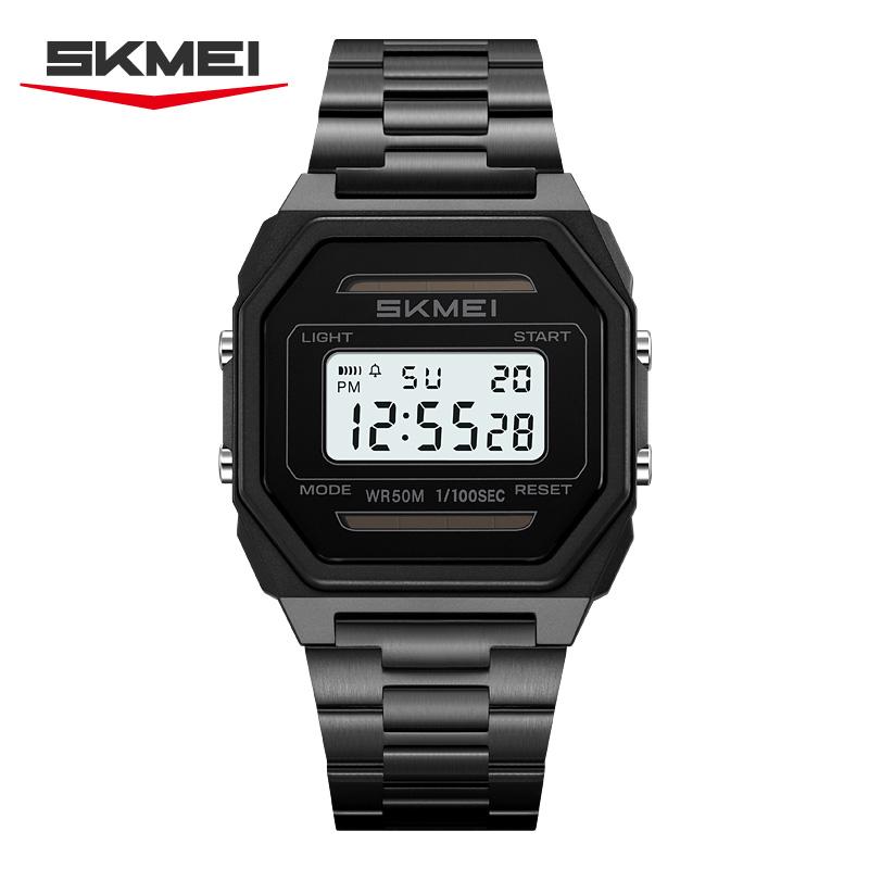 SKMEI 2640 Solar Power Student Digital Watch Retro Square Design Multi-function Waterproof Sporty Boy&Girl Watch Gift