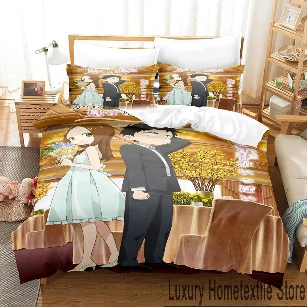Anime Teasing Master Takagi-san Bedding Set 3D Duvet Cover Bed Set Quilt Cover Pillowcase Comforter King Queen Size Boys Adult