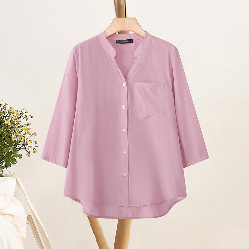 

ZANZEA Женская блузка с V-образным вырезом, однотонная, свободного кроя, с рукавами 3/4 2XL розовый