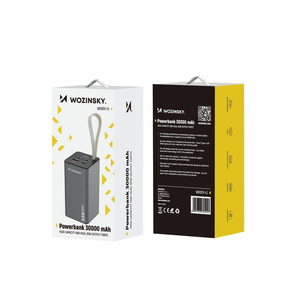 Powerbank Wozinsky K65+ 65W 30000Mah 2X Usb-C, 1X Usb-A 65W - Black