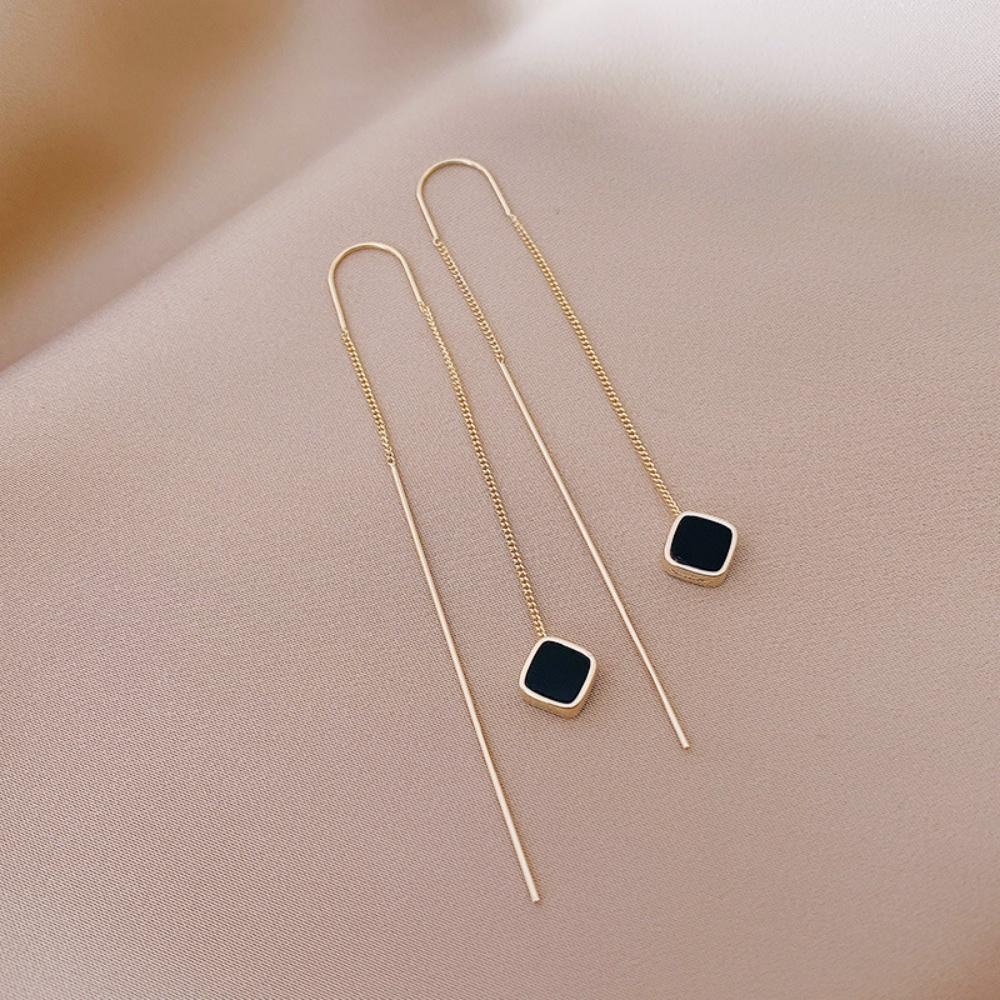 1 пара простых геометрических квадратных висячих сережек для женщин, корейская мода, золотистого цвета, линия, длинная кисточка, висячие серьги, вечеринка