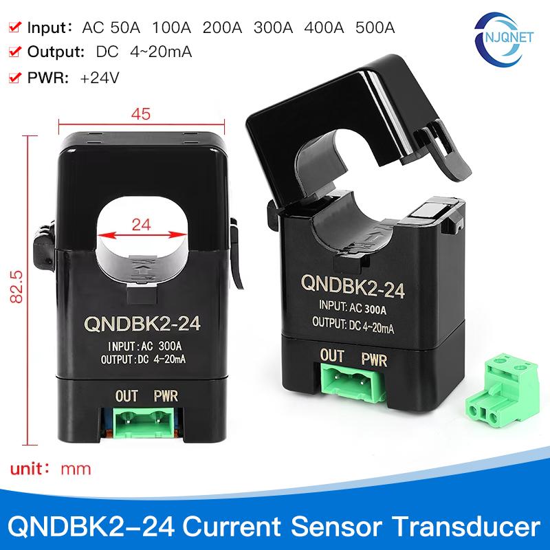 4-20mA Split Core Current Transmitter QNDBK2-24 AC 5A 10A 20A 50A 100A Current Sensor Transducer Clamp CT Current Transformer
