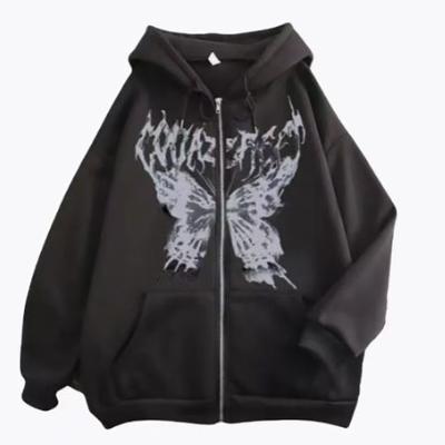 2025 New Hooded Sweater European and American Gothic Style Sports Hoodie Retro English Letter Printing Pattern Loose Zipper Top