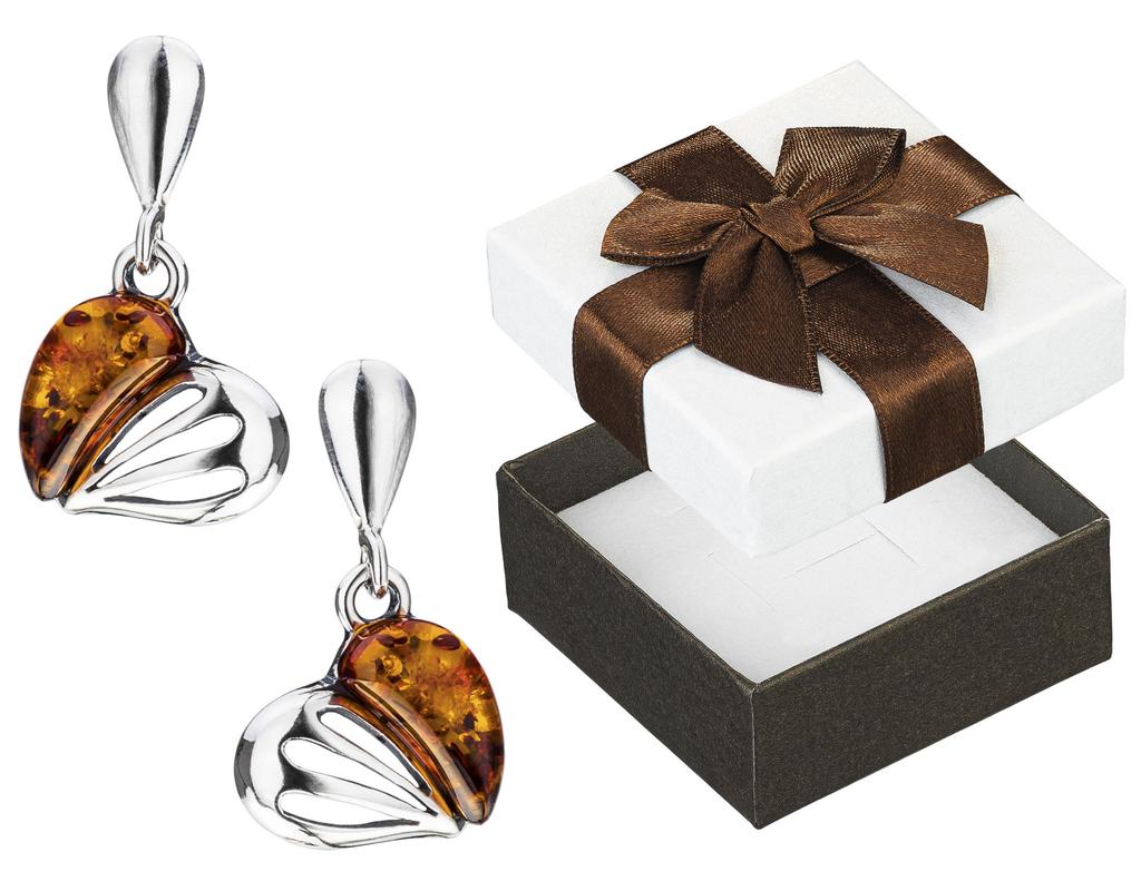Silver Dangle Earrings Hearts With Amber Little Hearts Women's Studs 925