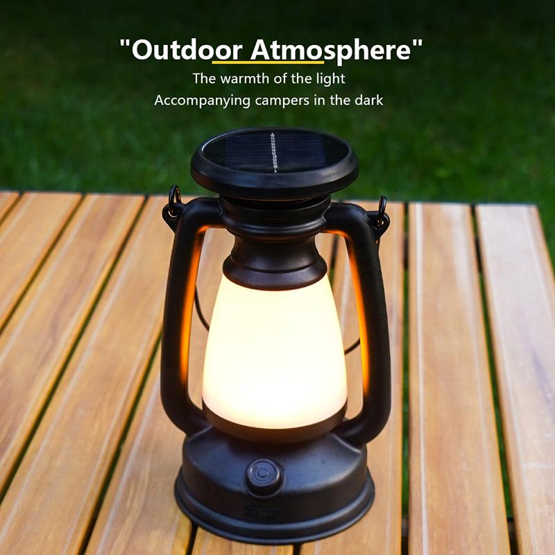 Portable Camping Lantern USB Rechargeable And Solar Energy Charging Hanging Tent Lamp Stepless Dimming of Cold and Warm Light