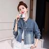 2025 Spring Women's Denim Jacket with Lace Patchwork and Stand Collar, Model OU6783