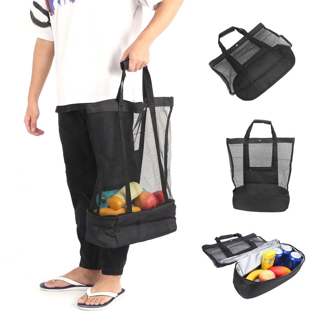 Camping Beach Mesh   Bag with Detachable Cooler Bag Multifunctional Packing  