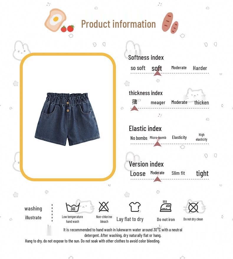 Malwee Girls' Summer Jeans: European & American Style, Elastic Waist, Cute Design for Small To Medium Children