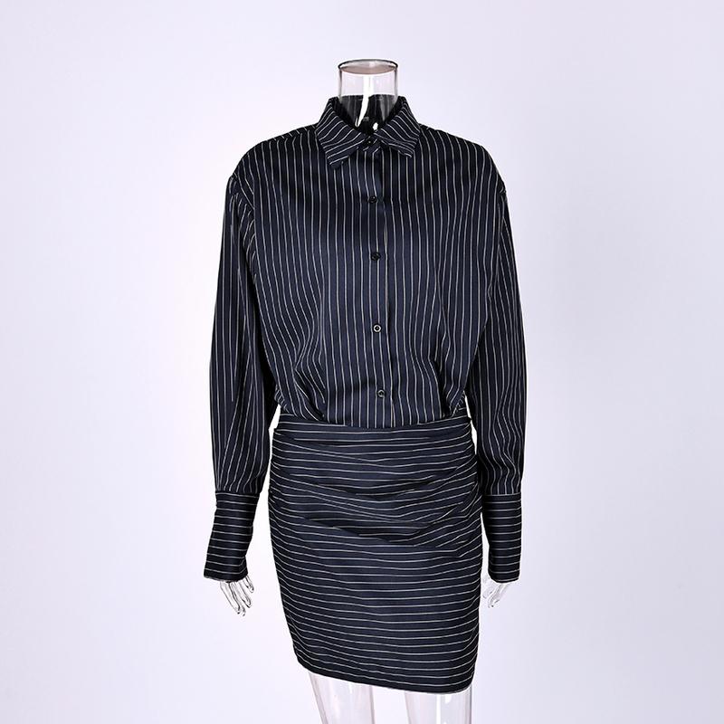 Elegant High Waist Stripe Shirt Dress Women 2025 Street Chic Long Sleeve Slim Dresses Female Office Single Breasted Dress