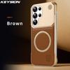 KEYSION Luxury Magnetic PU Leather Aromatherapy Phone Case for Samsung Galaxy S24 S25 Ultra Wireless Charging Borderless Cover