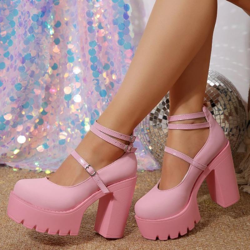Women High Heels Mary Janes Shoes Platform Sandals Dress Lolita Shoes Chunky Pumps