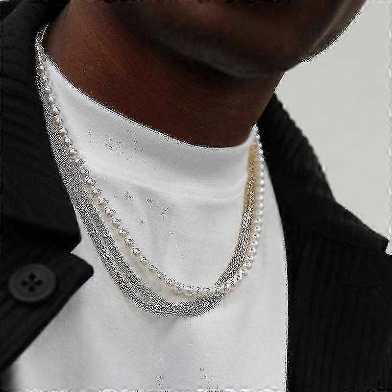 2025 2022 New Trendy Imitation Pearl Necklace Men Temperament Simple Handma