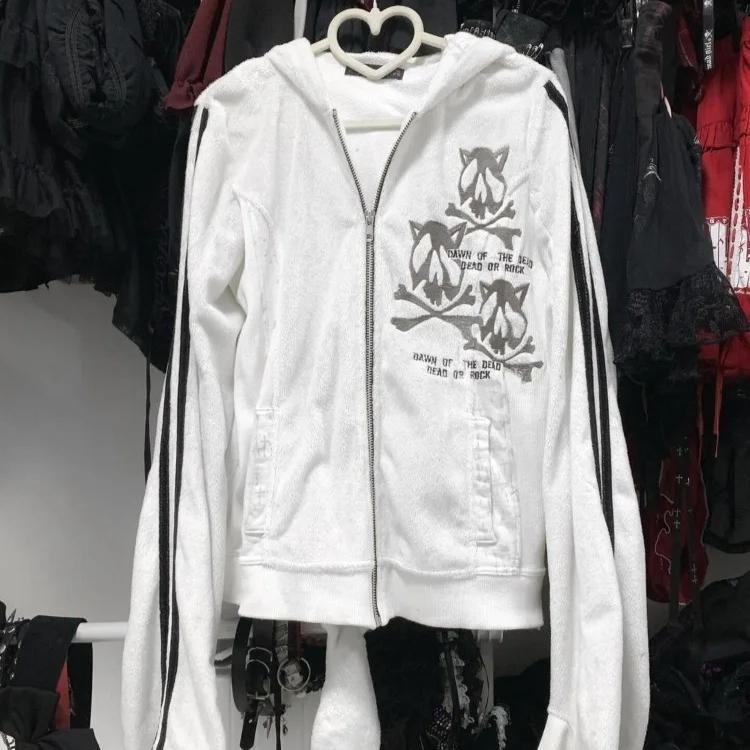 Y2k Tops Japanese Jackets Women's Clothing Skull Embroidery Fashion Sweatshirts Casual Zipper Hooded Coats