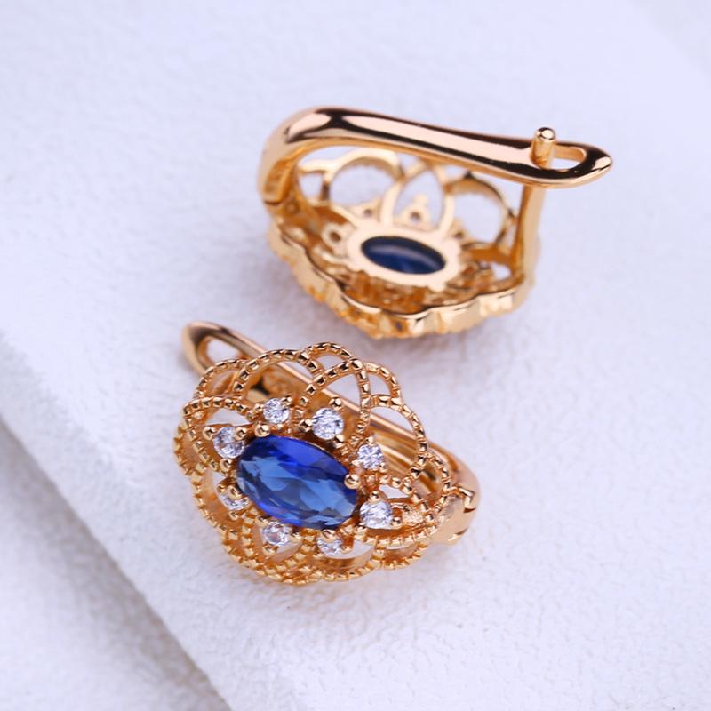 LSOOYH Clip øredobber Rose gull farge mote øredobber for kvinner Geometri Blomst Blå Cubic Zirconia stud øredobber Smykker