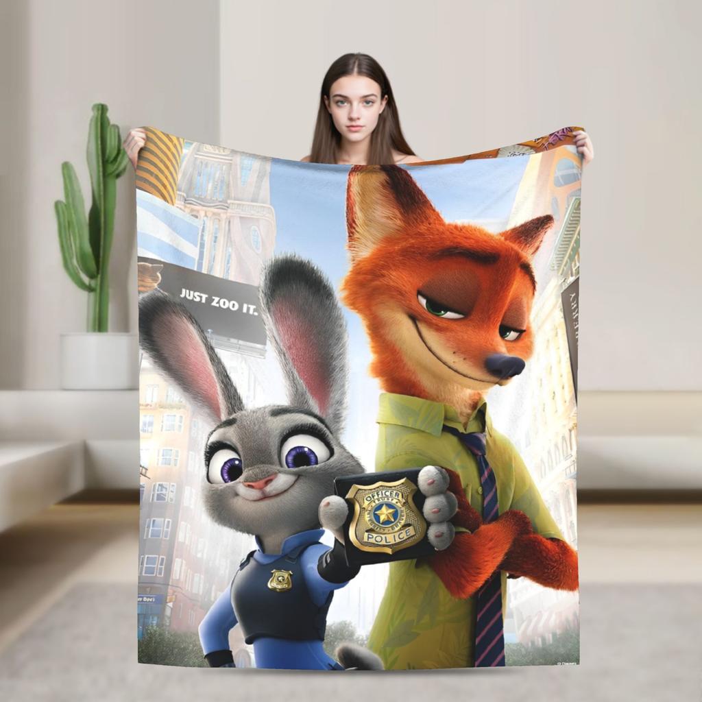 Anime Zootopia Cartoon Flannel Blanket Super Soft Throw Blanket for Bedroom Airplane Travel Fashion Bedspread Sofa Bed Cover