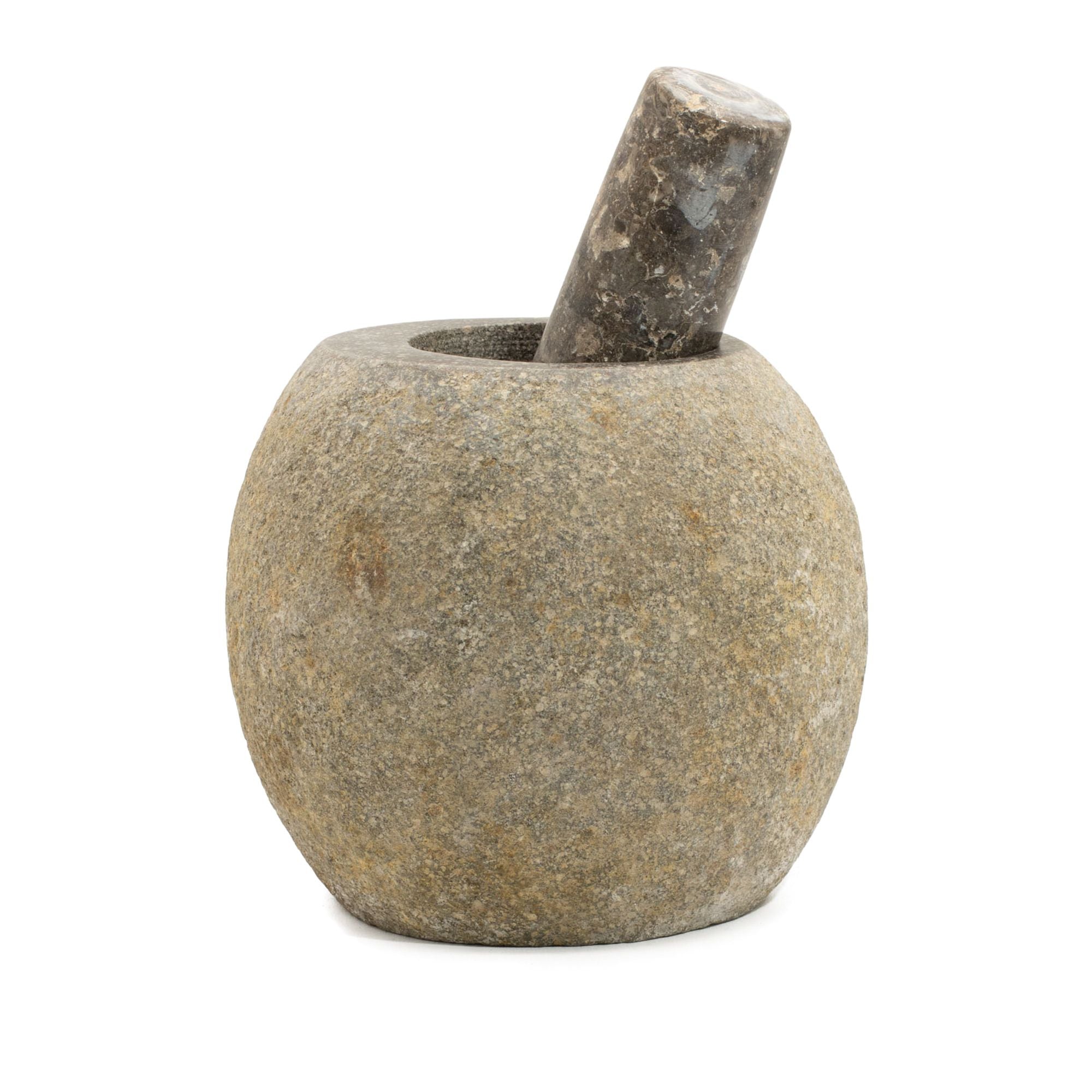 Shamtam Natural Riverstone Decorative Pestle & Mortar- Large (Approx 15X12cm)