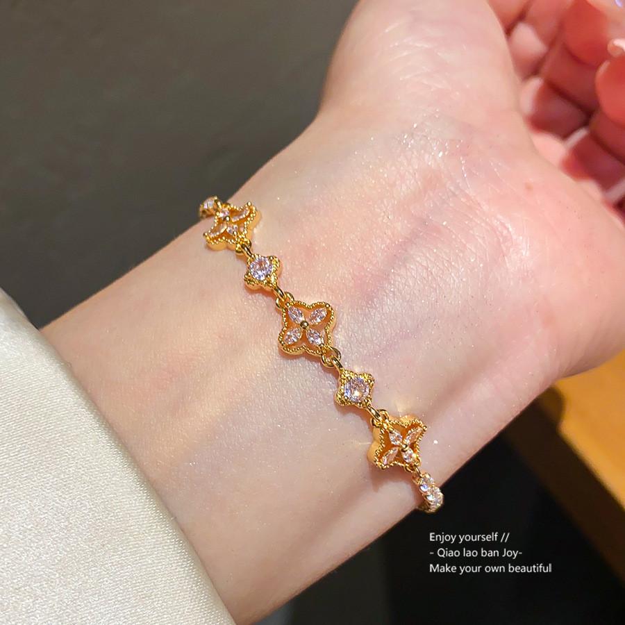 Gold Electroplated Zircon Flower Jewelry For Women Stylish Office Accessory