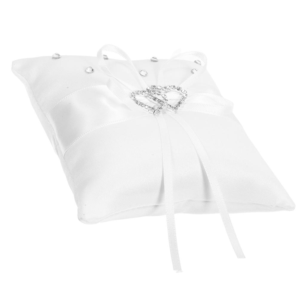 10X10Cm Double Heart Wedding Ring Pillow Red Satin Ribbon Bridal Ceremony Cushion For Ring Bearer Page Boy Lightweight