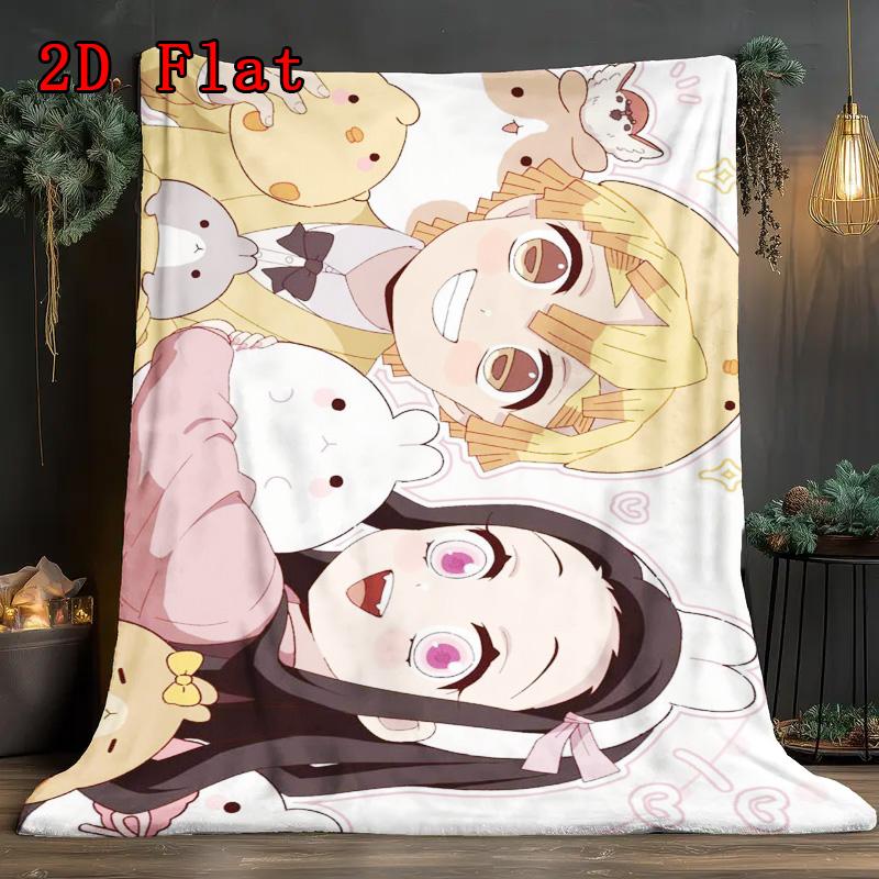 Cute Demon Slayer 2D Flat Pattern Flannel Blanket High quality All Seasons Warmth and Comfort Perfect for Christmas Gifts.MMT0918369