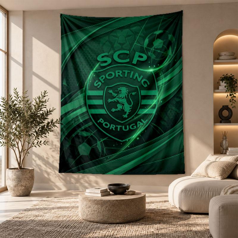 Arazzo Decorativo, Arte da Parete Stampata Sporting CP FC, Appeso a Parete Leggero per Sfondo Camera da Letto