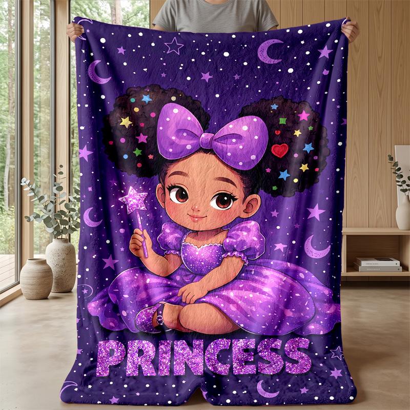 Purple Hair Princess in Blue Gown Theme blanket Lightweight Warm Flannel Blanket Decorative Throw Blanket for Home Decoration