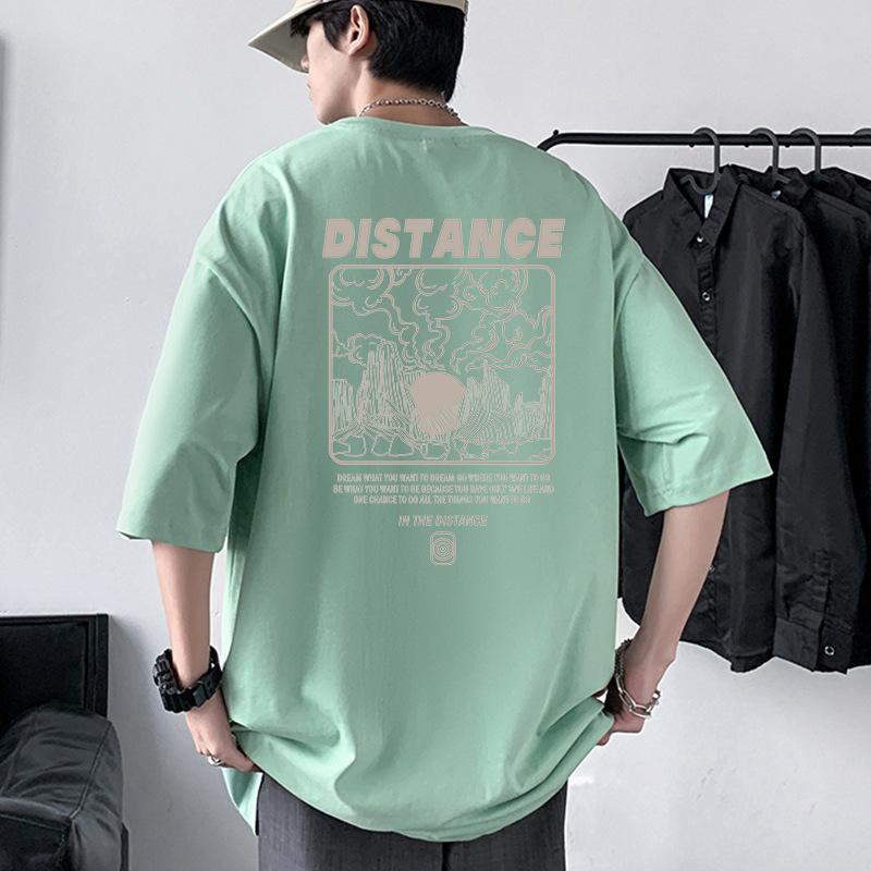 Distance Pattern Men's Oversized Drop Shoulder T-Shirt 100% Cotton Streetwear Tee