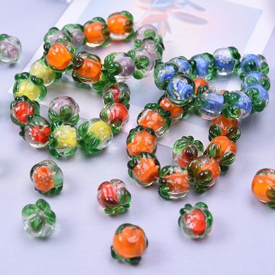 6pcs Mix Colorful Handmade Glass Persimmon Spacer Beads For Jewelry Making Bracelets Fruit Charm Loose Bead DIY Earring Keychain